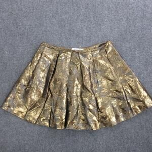 Catherine Holstein Skirt Womens 4 Gold Metallic Pleated Mini Lined Party A Line